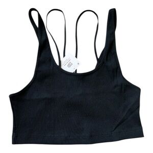 ZARA Black Ribbed Women's Bralette NEW LARGE